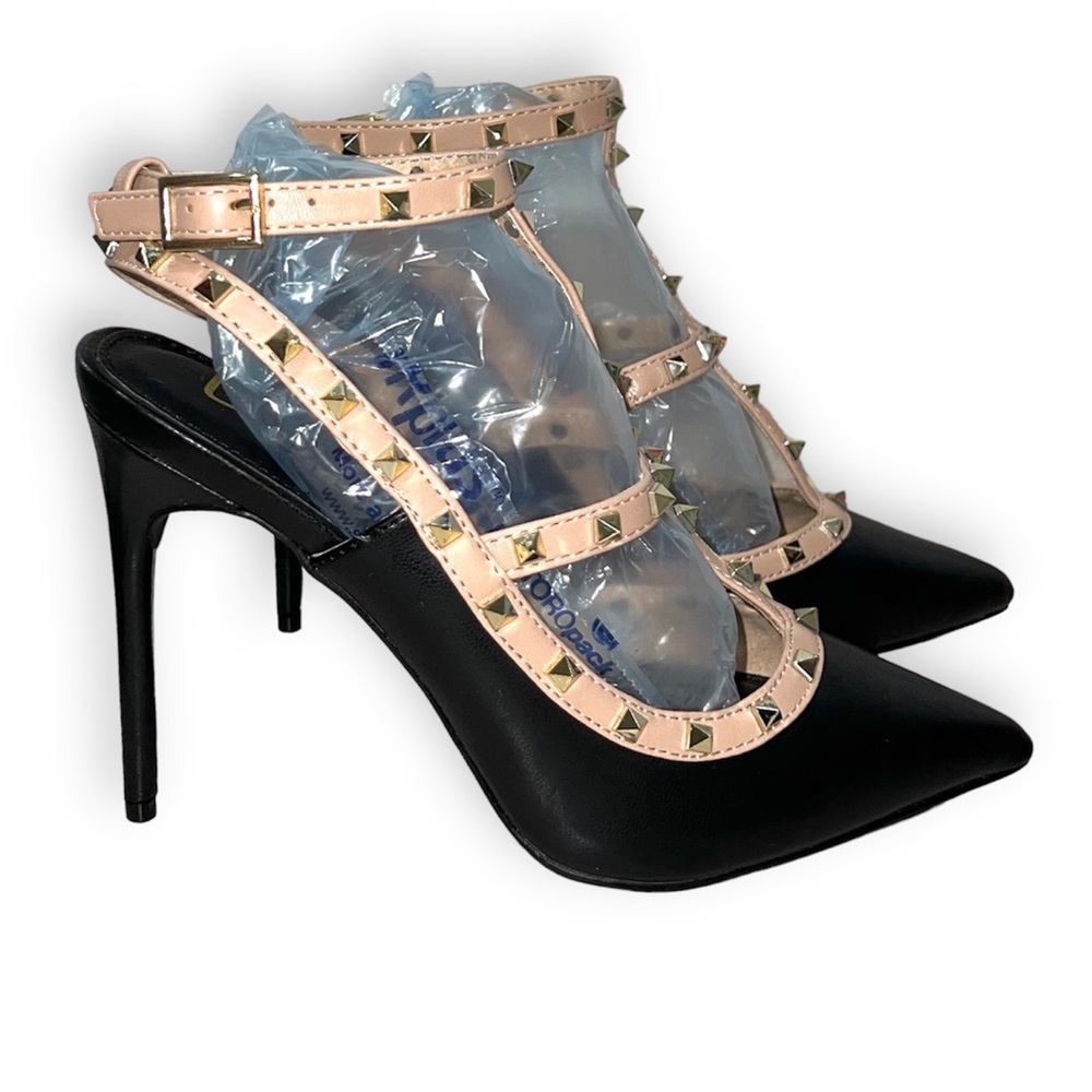 Black rock stud style cage heels womens size 7